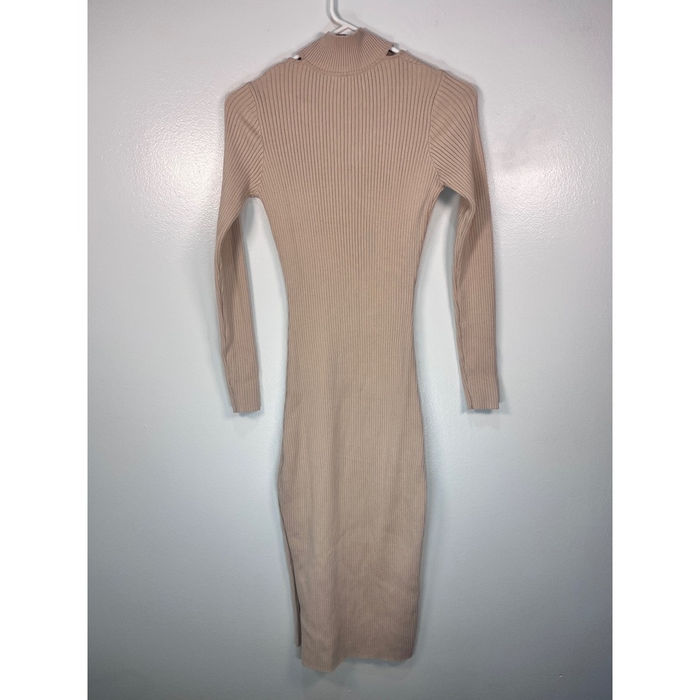 Heartloom Ribbed Mock Neck Cutout Midi Dress Beige Size S - Picture 3 of 5